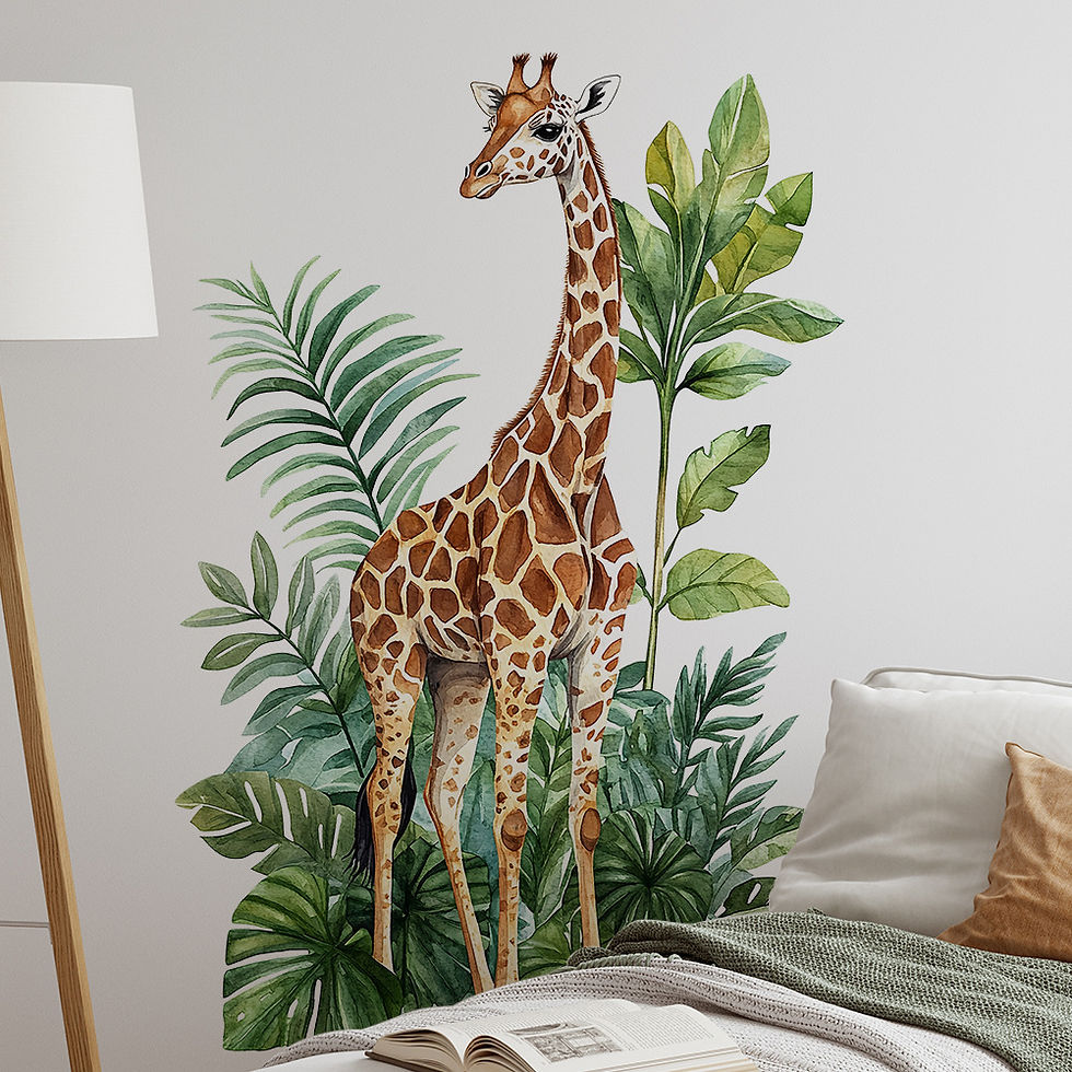 Thumbnail: Contemporary Giraffe & Greenery Wall Decal - Self-Adhesive, Multi-Surface Home D