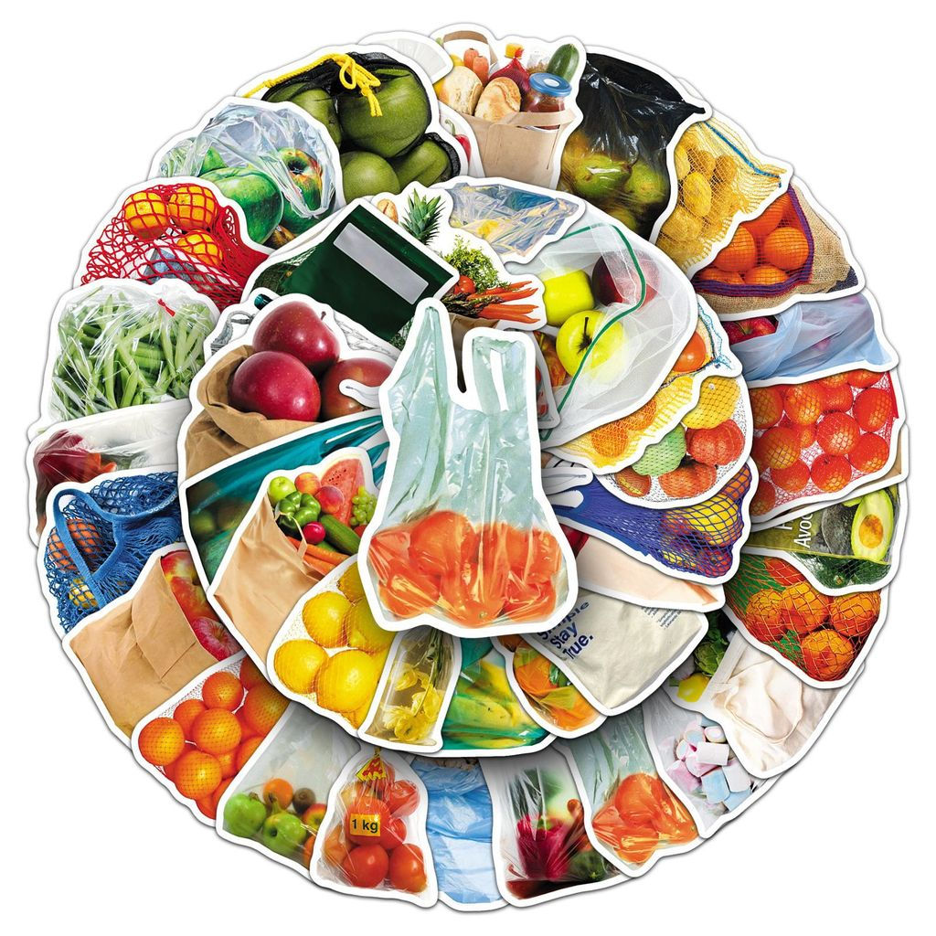 50 Pcs Bagged Realistic Fruit & Vegetable Stickers - Creative Graffiti Decor for