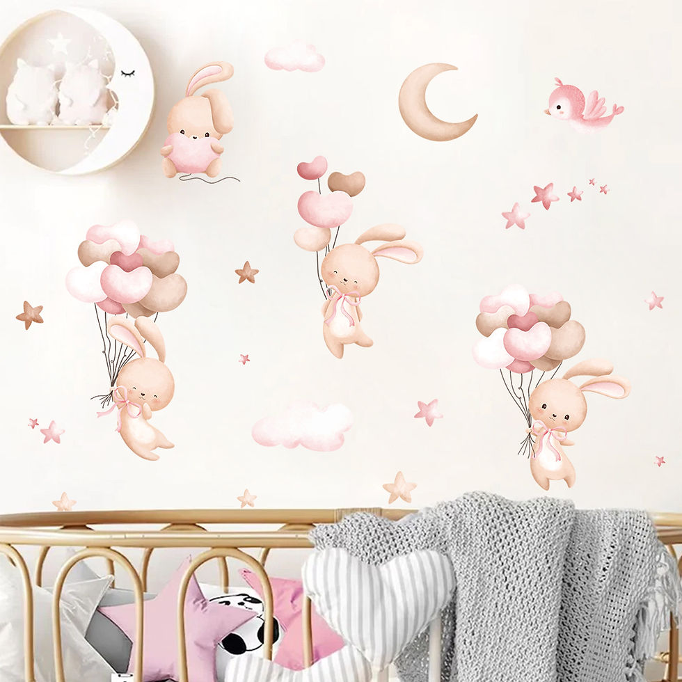 Thumbnail: Pink Cartoon Bear Balloon Wall Stickers for Kids Room Decoration Baby Girls Baby