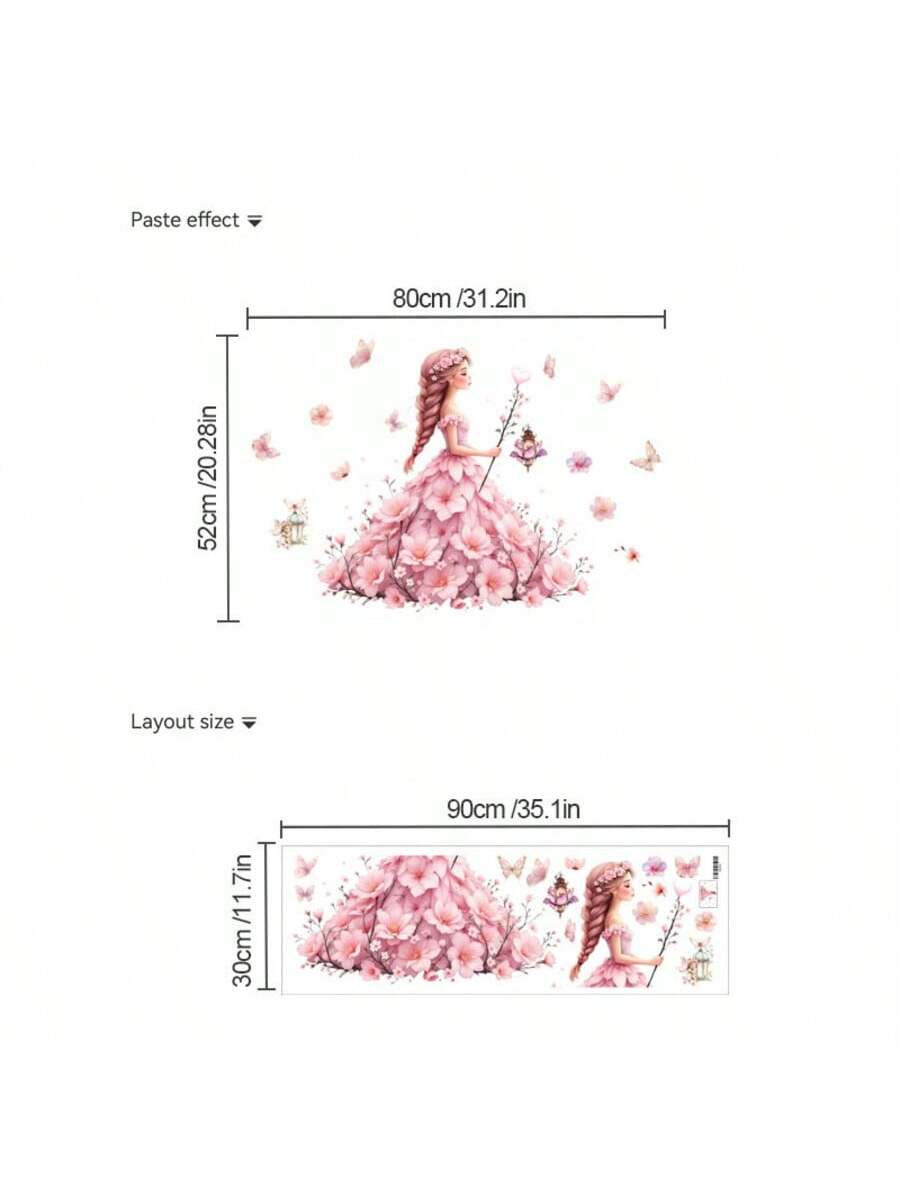 Thumbnail: Pink Floral Skirt Princess Butterfly Wall Stickers for Girls Bedroom Decor Fairy