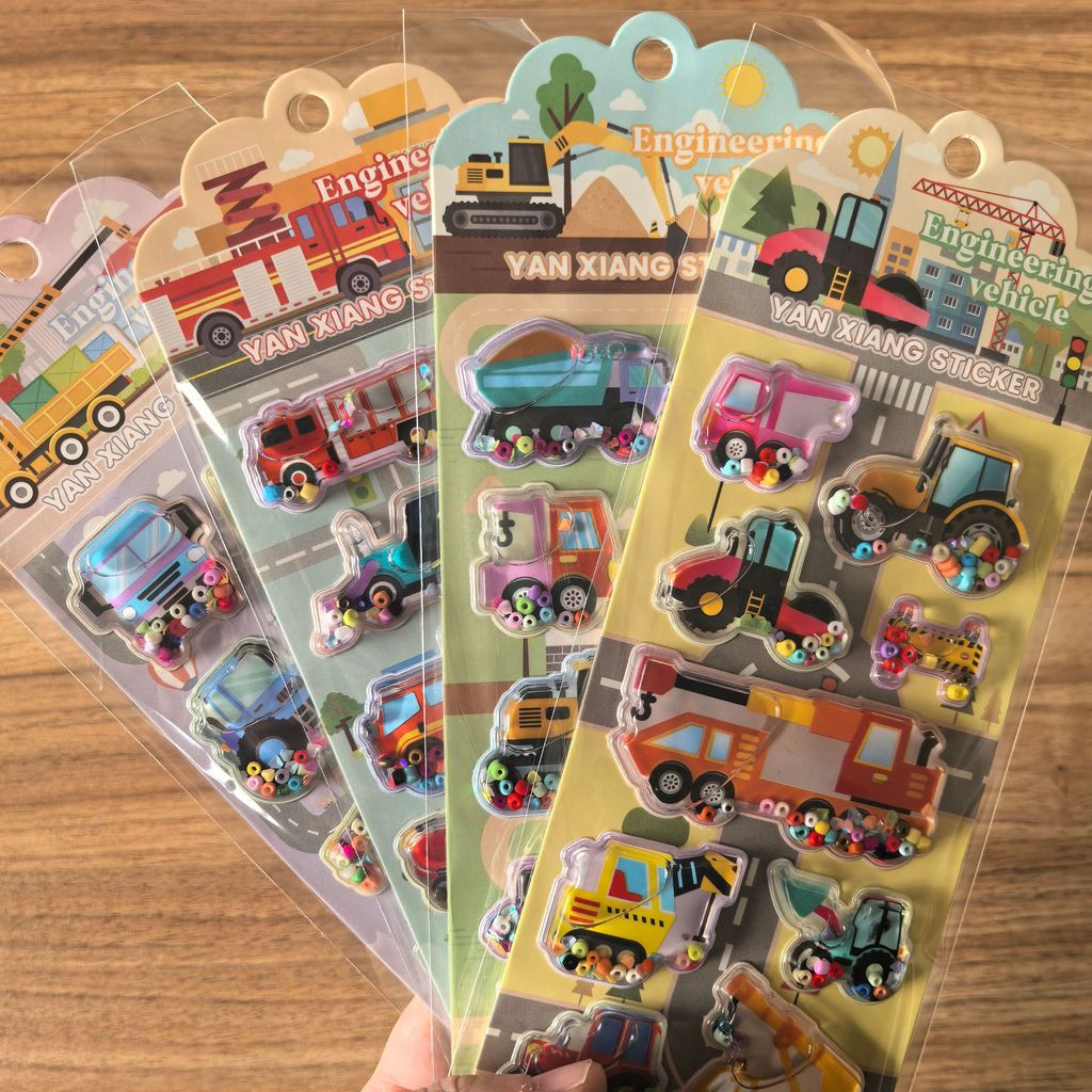 4Pack Colorful Construction Vehicle Shaker Stickers - Fun Sparkly Engineering Ve