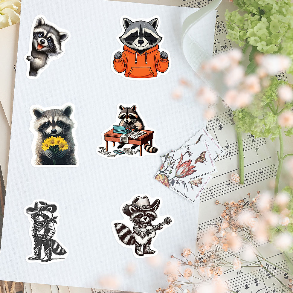 Thumbnail: Funny Cartoon Raccoon Stickers Vinyl Waterproof Decals for DIY Scrapbook Diary J