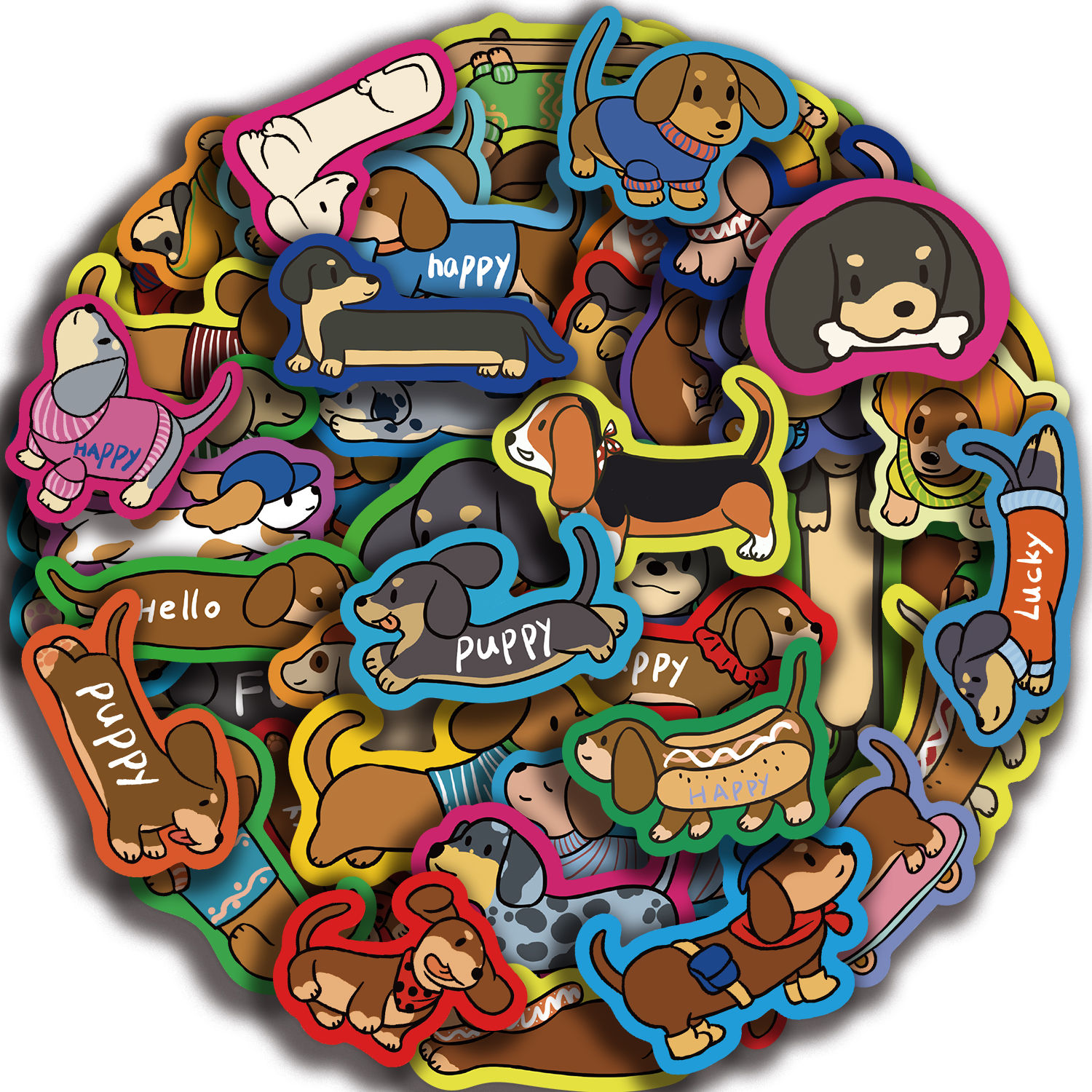 50Pcs Cartoon Dachshund Graffiti Stickers for DIY Desk Guitar Computer Refrigera