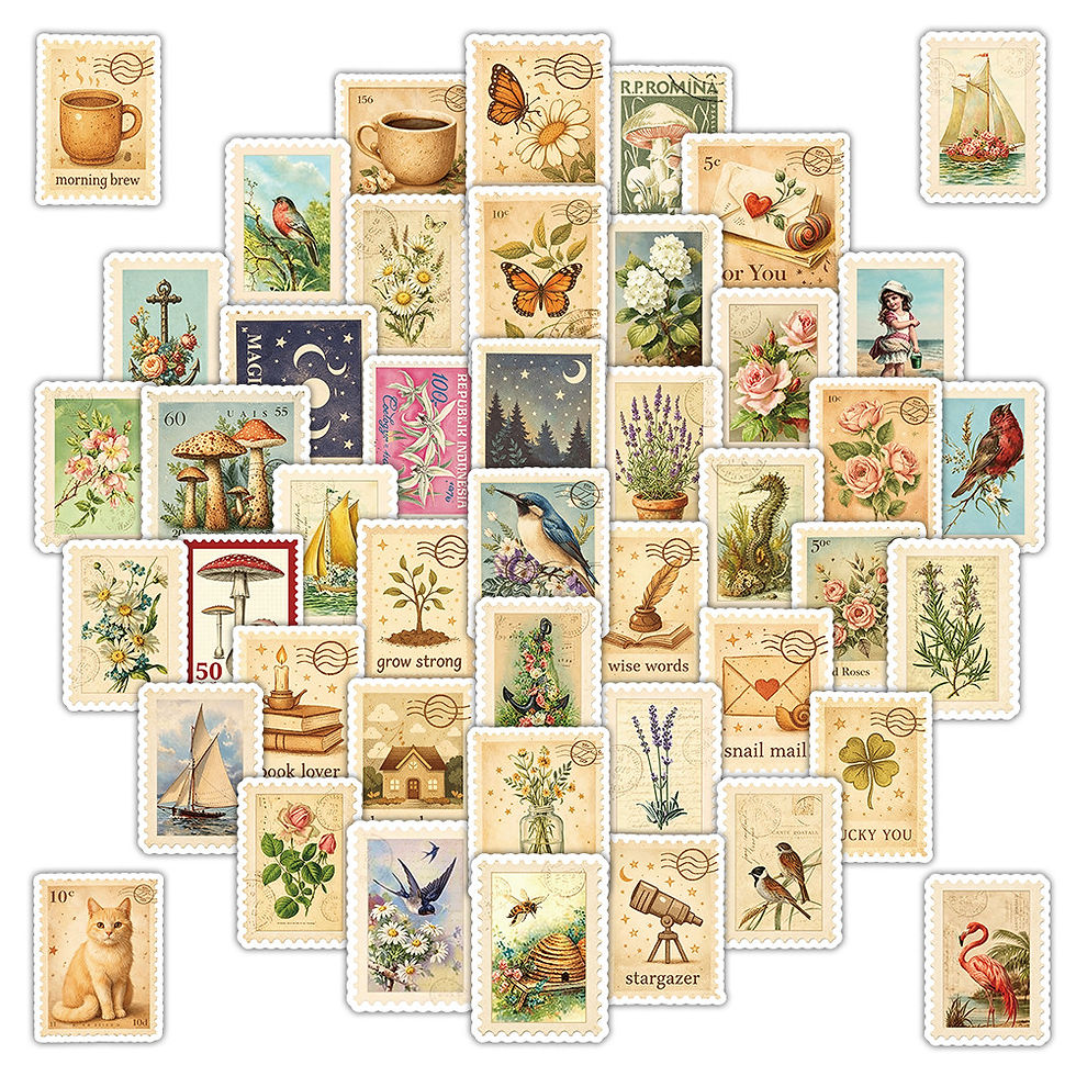 Thumbnail: 50Pcs Vintage Stamp Style Stickers Retro Postage Aesthetic Decals for Journal DI