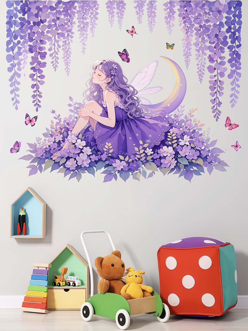 Thumbnail: Creative Purple Vine Rose Butterfly Girl Cute Fairy Tale Style Stickers PVC Beau