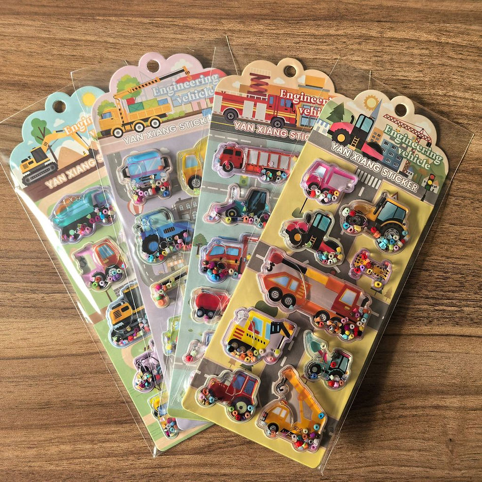 Thumbnail: 4Pack Colorful Construction Vehicle Shaker Stickers - Fun Sparkly Engineering Ve