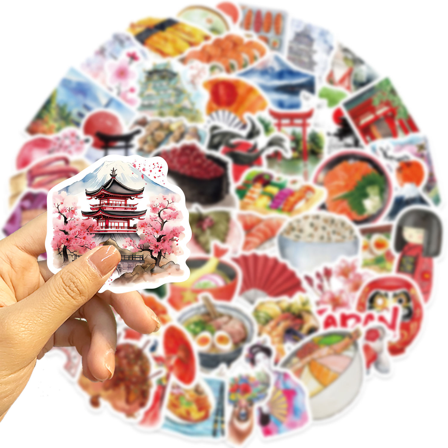 64pcs Watercolor Japan Travel Cartoon Graffiti Sticker DIY Phone Guitar Laptop N