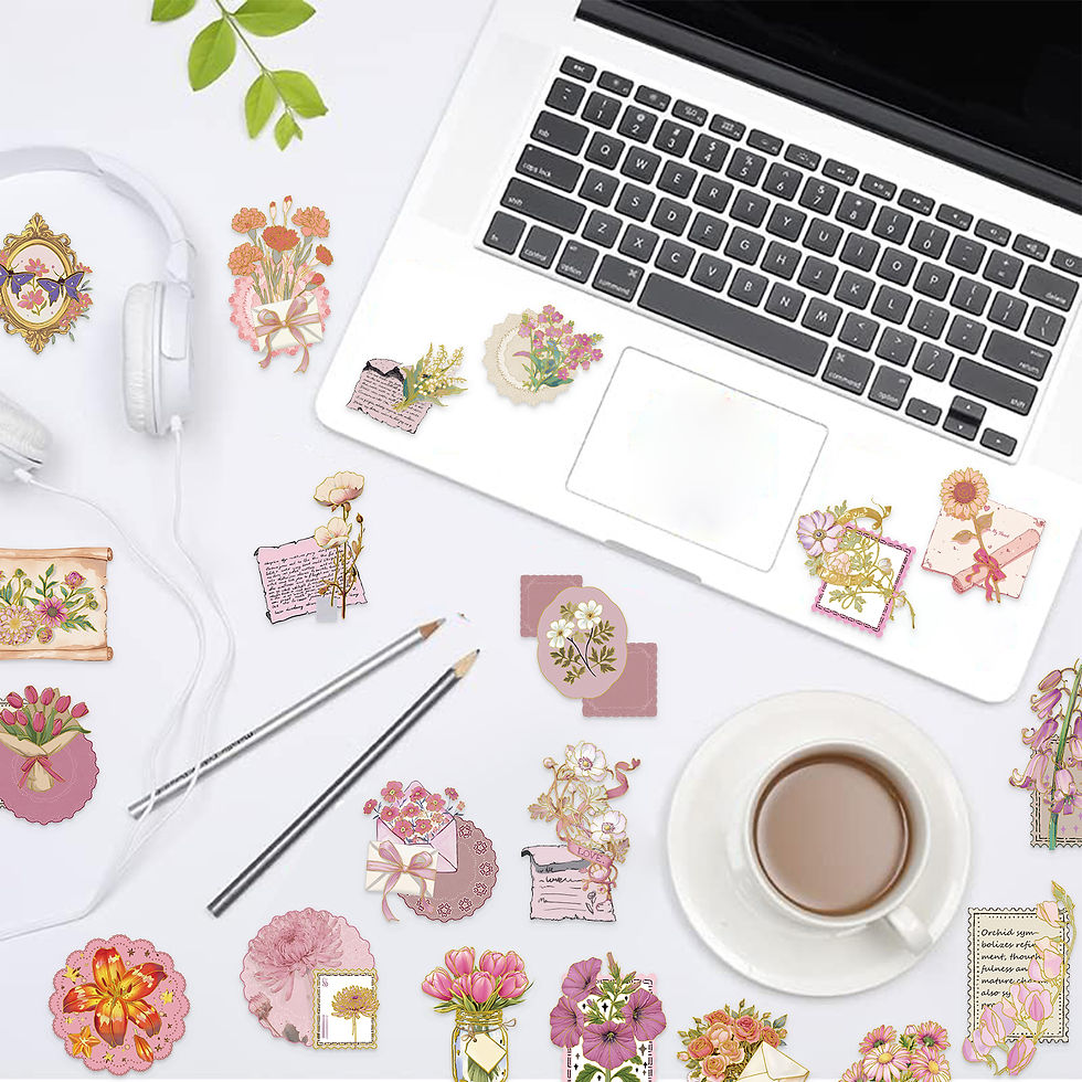 Thumbnail: 50PCS Retro Floral Transparent PET Hot Stamping Stickers Folwer Graffiti Decals 