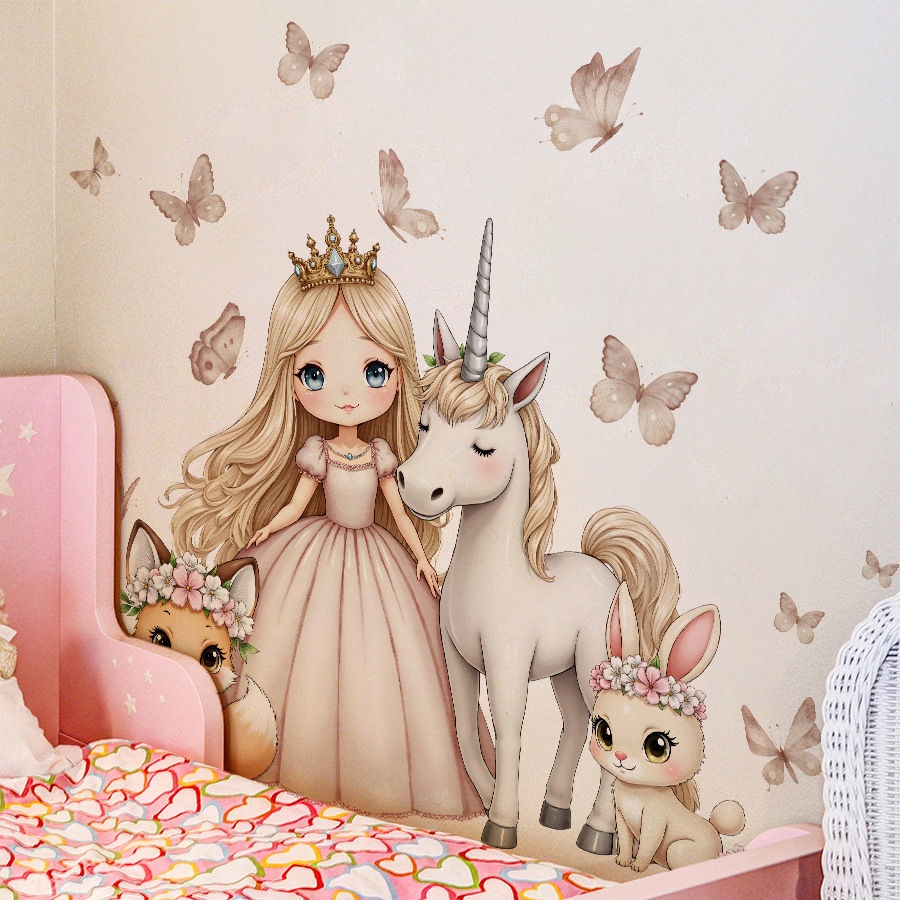 Thumbnail: Cartoon Girl Unicorn Vinyl Child Wall Stickers for Baby Room Decoration Bedroom 