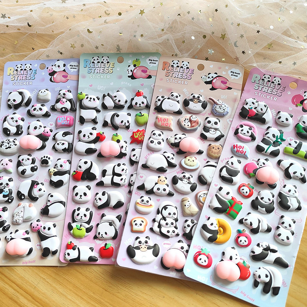 Thumbnail: 4-Piece Panda Stress Relief Stickers - 3D Embossed Decor for Planners, Crafts & 