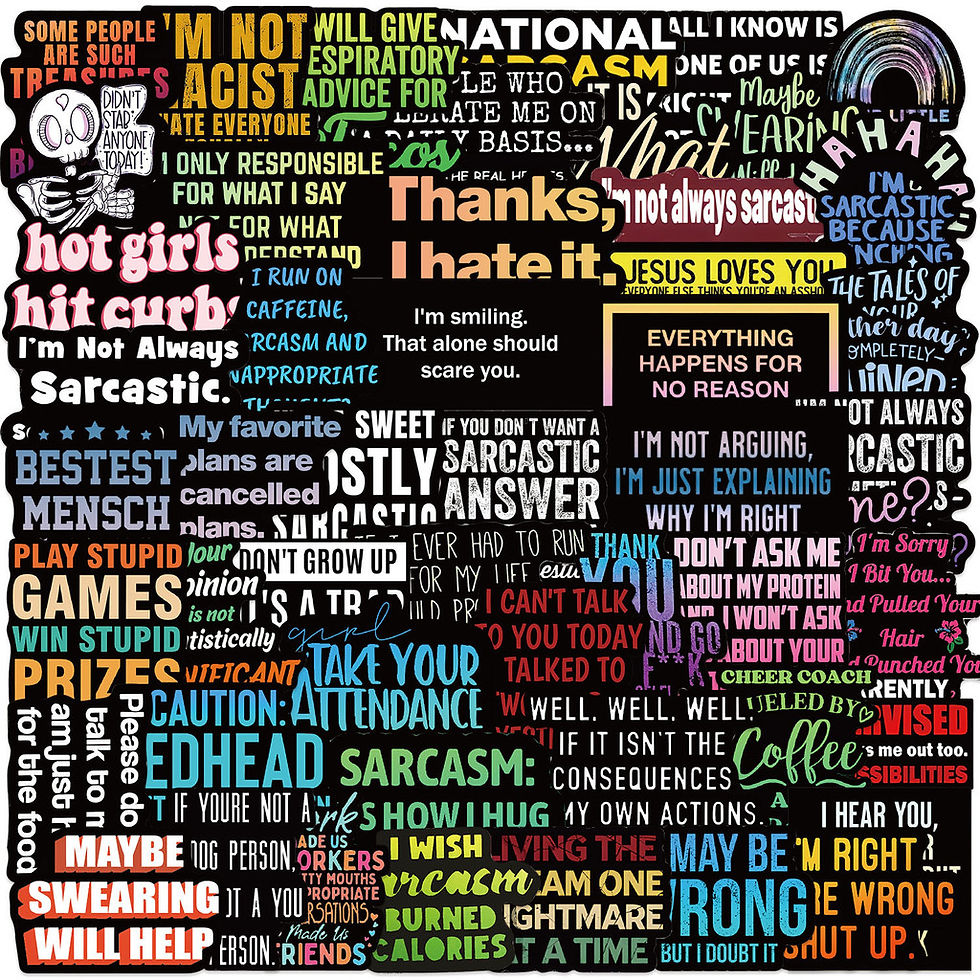 Thumbnail: 55Pcs Cartoon Sarcastic Text Stickers - Fluorescent Black Border Waterproof for 