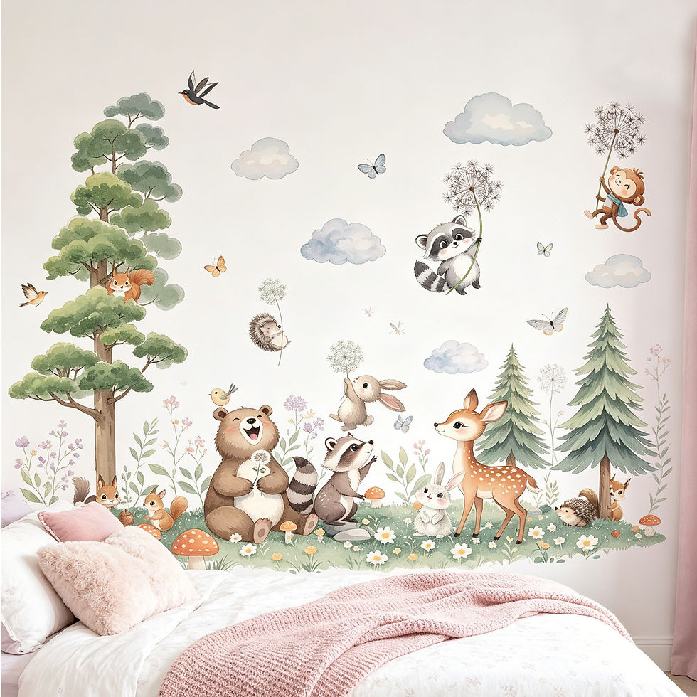 Thumbnail: Cartoon Watercolor Forest/Grassland/Small Animals Self-Adhesive Wall Decals for 