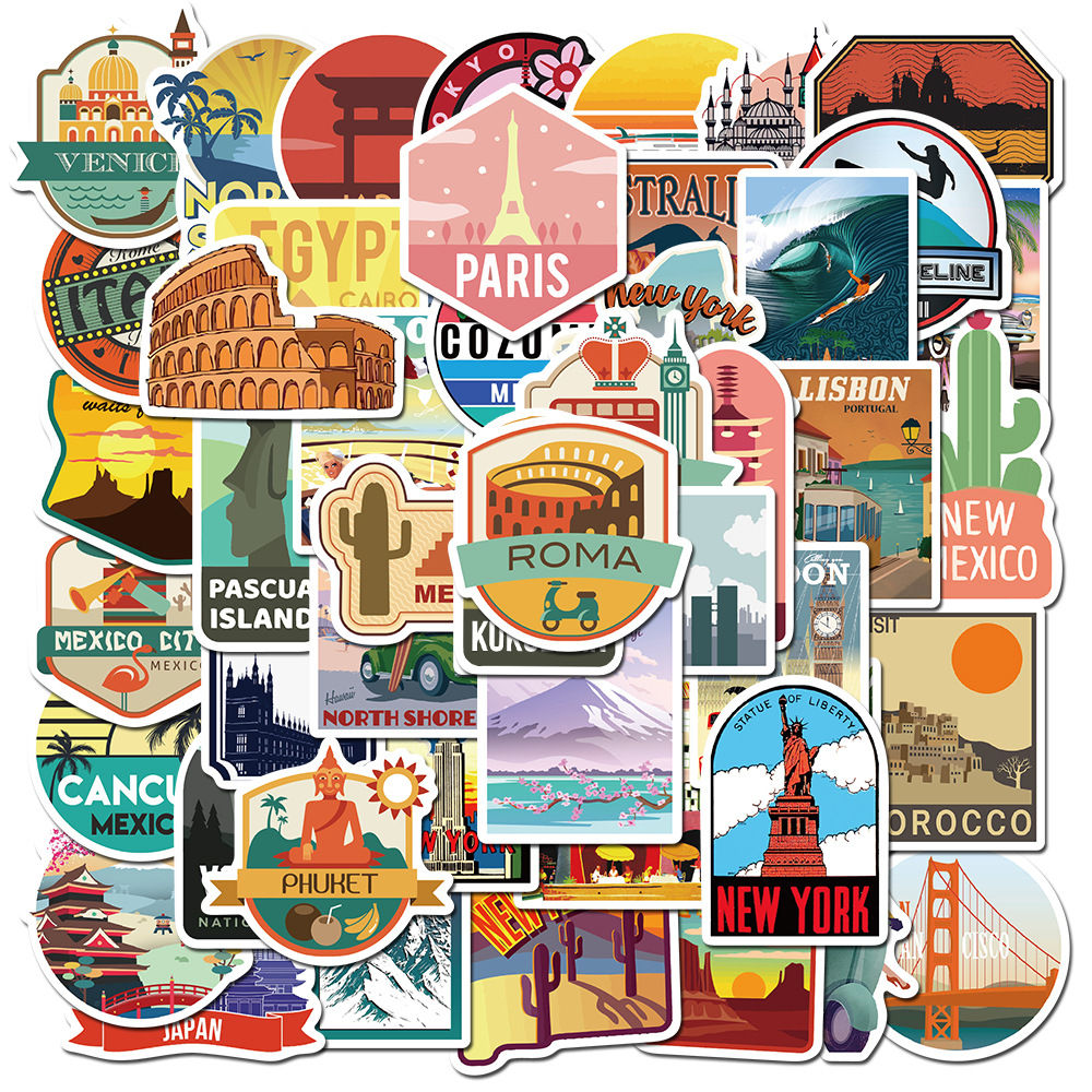 50/100PCS Travel City Landscape Graffiti Stickers Luggage Trolley Scooter Notebo