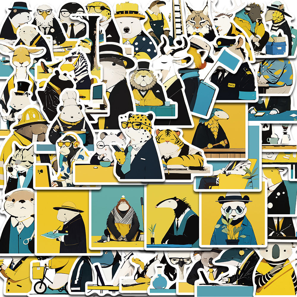 50PCS Bored Animals Stickers Stationery Decorative Aesthetic Laptop Luggage Cafe