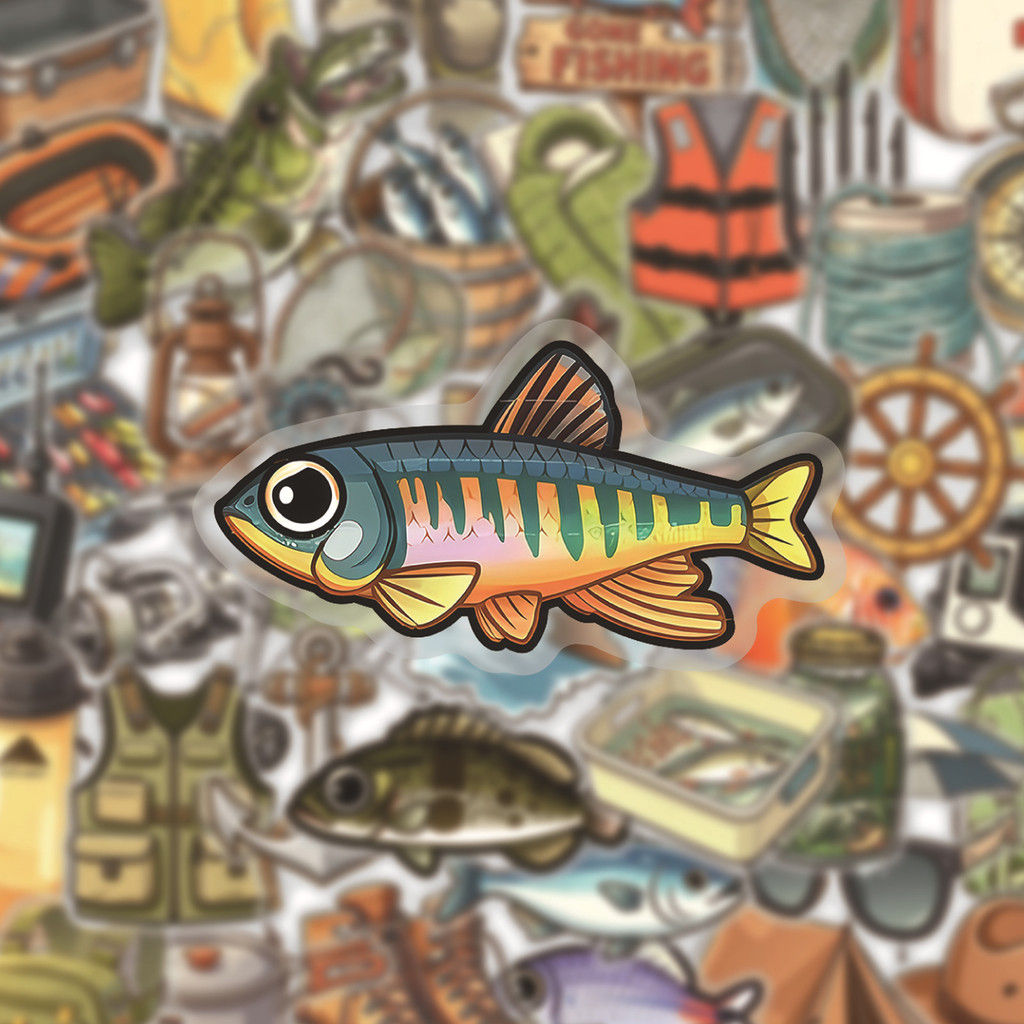 50Pcs Double Transparent Cartoon Fishing Graffiti PET Stickers Waterproof for Bo