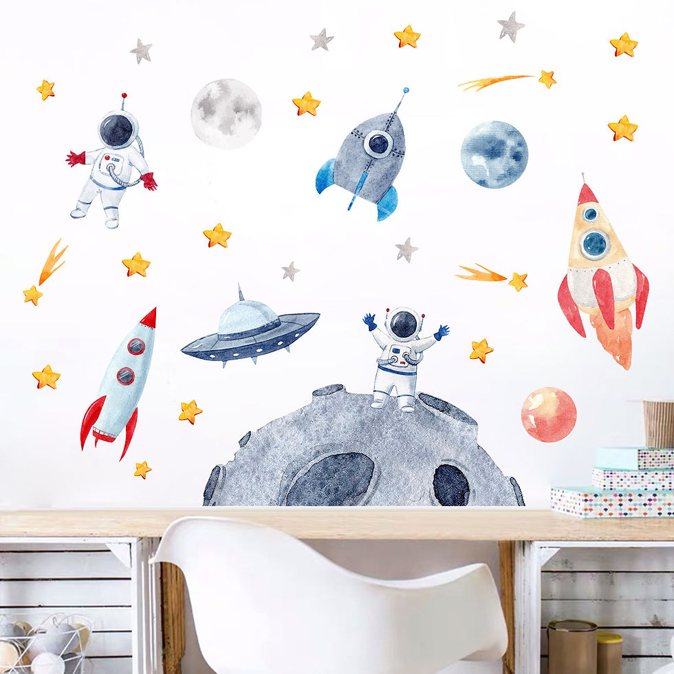 Thumbnail: 3D Creative Planetary Astronauts Wall Sticker Home Decor Cartoon Kids Room Bedro