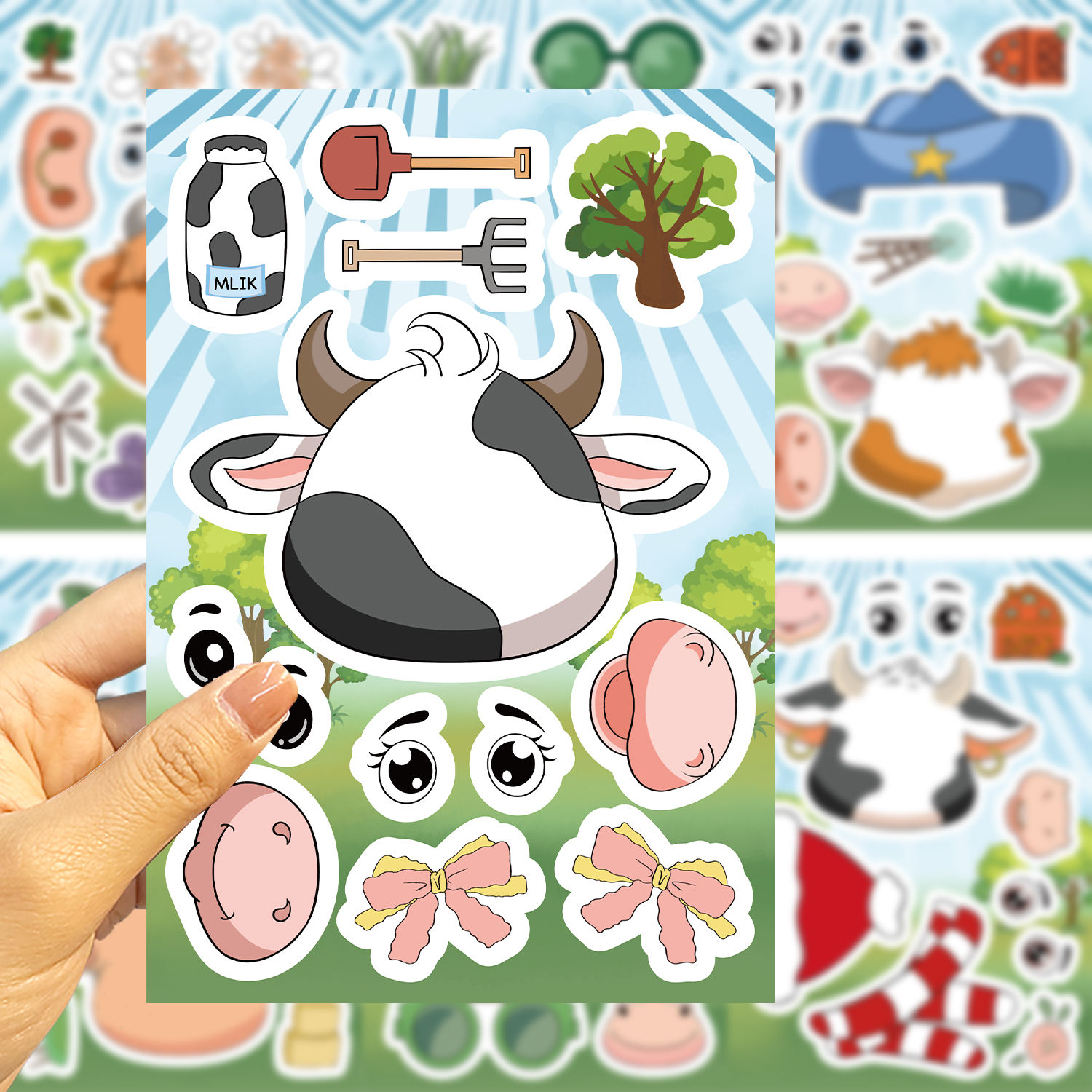 8/16/24pcs Calf Animal Puzzle Stickers Cartoon DIY Stickers Holiday Decor Make Y