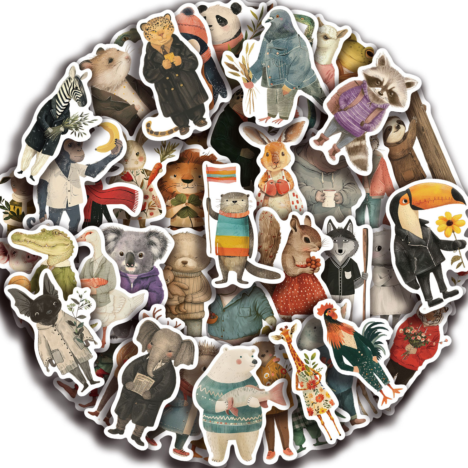50pcs Vintage Animals Cliparts Stickers Aesthetic Motorcycle Phone Car Skateboar