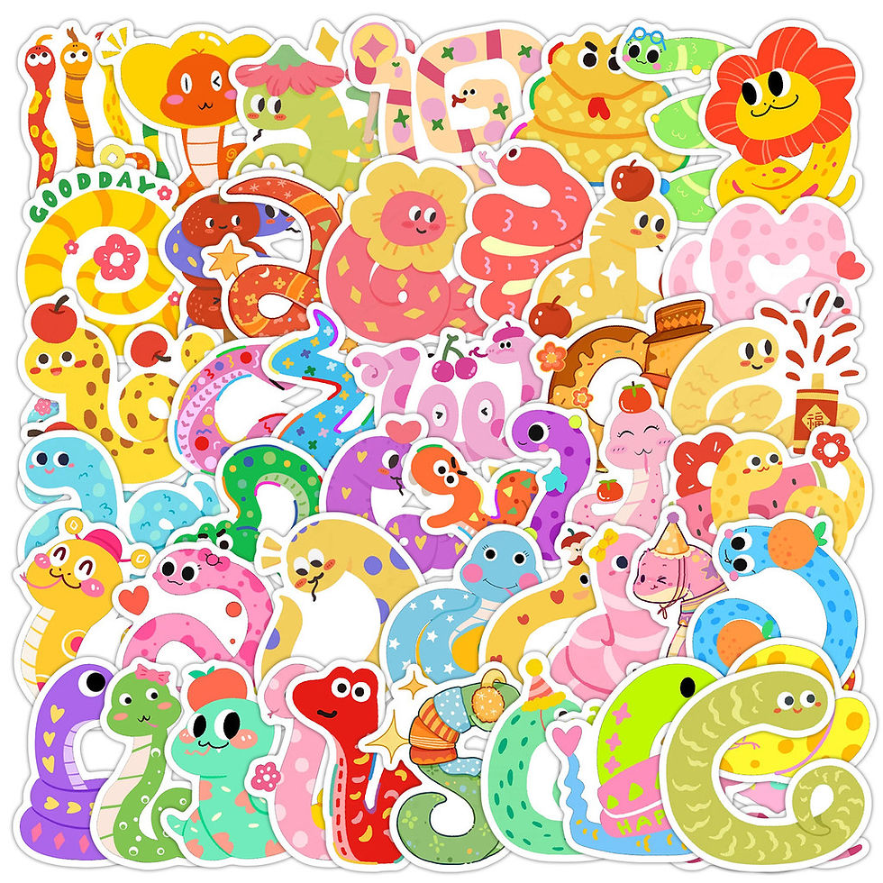 Thumbnail: 50-Sheet Kawaii Snake Doodle Stickers - Waterproof Vinyl Decals for Cups, Phones