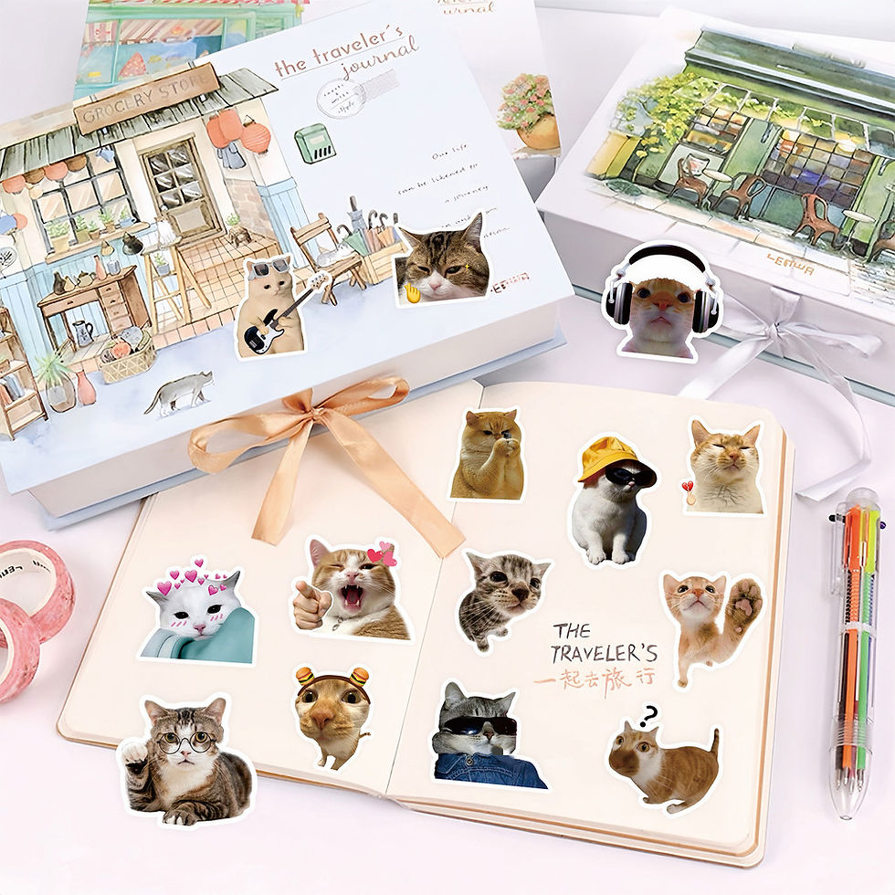 Thumbnail: 100Pcs Cute Funny Cat Emoji Stickers - Decor for Journal/Notebook/Phone Case - D