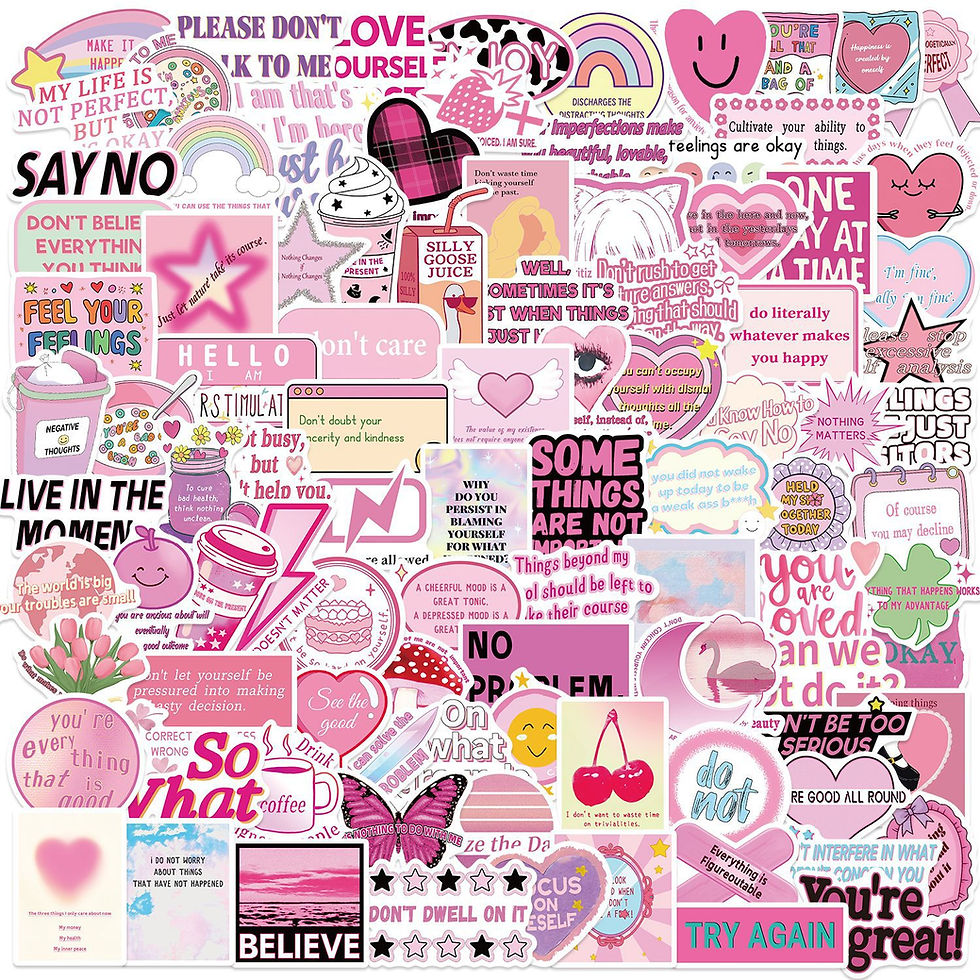 Thumbnail: 100 Pcs Cartoon Pink Stop Overthinking Graffiti Stickers Waterproof Vinyl Decals