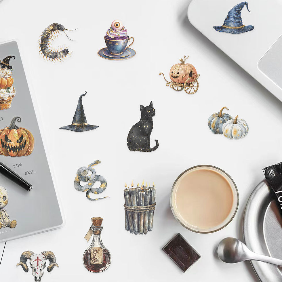 Thumbnail: 50-Piece Retro Watercolor Halloween Stickers - PET Waterproof Decorative Decals 
