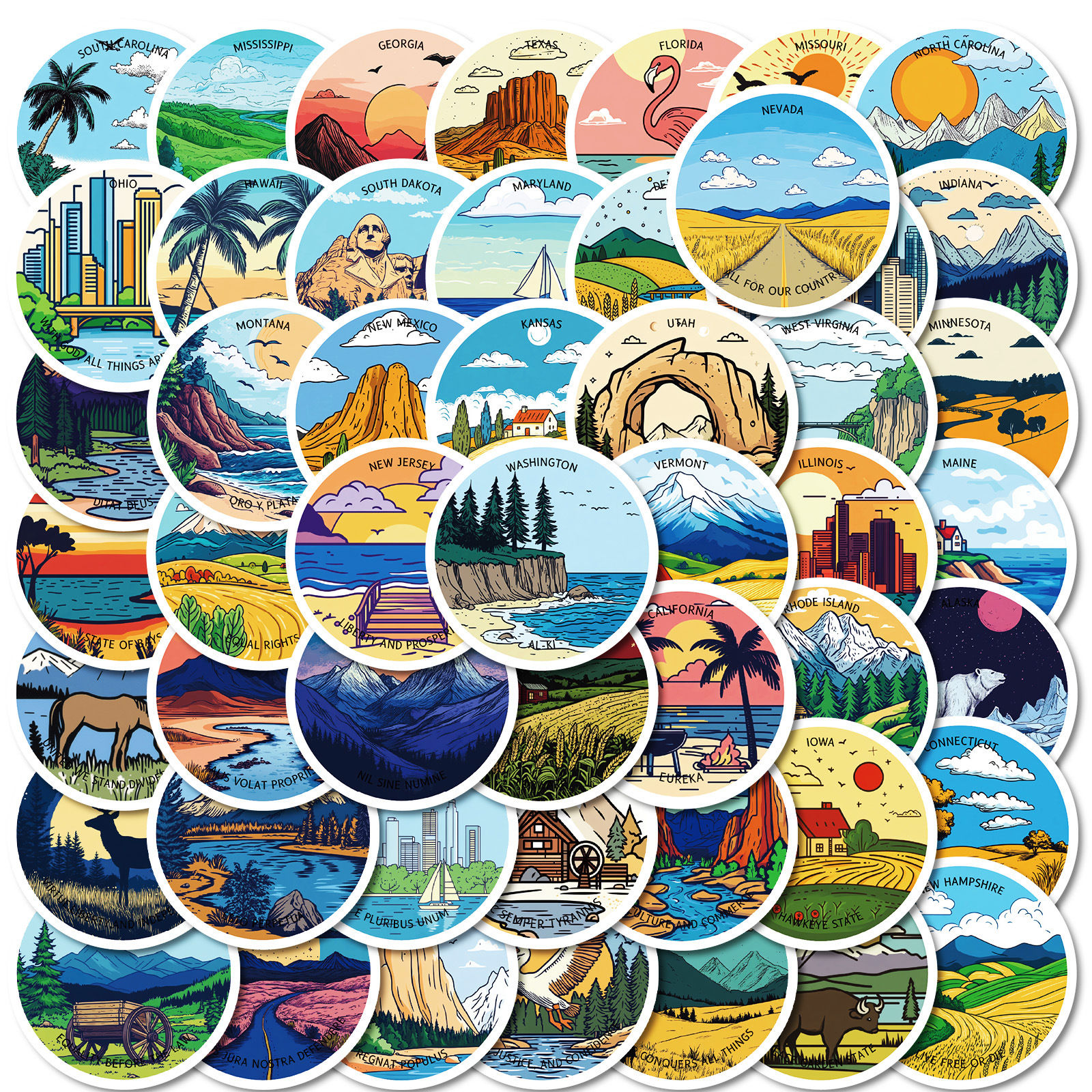 50PCS Landscape Architecture Graffiti Stickers Water Cup Flat Waterproof Decorat