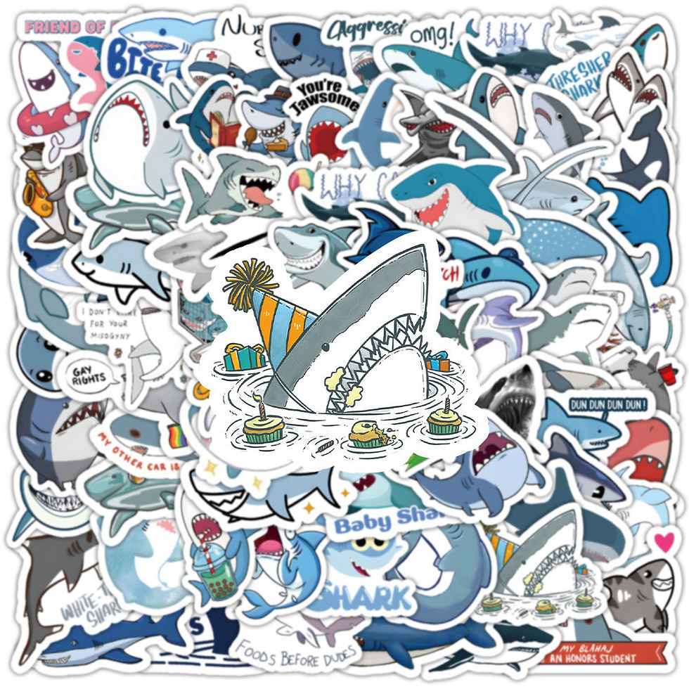 Thumbnail: 100Pcs Cute Cartoon Shark Ocean Sticker Set - Waterproof Decor for Luggage & Pho