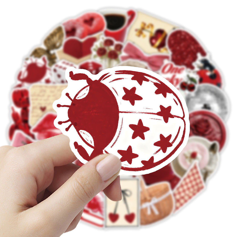 Thumbnail: 50Pcs Red Coquette Aesthetic Stickers Cute Cherry & Bow Decals for Journal Phone