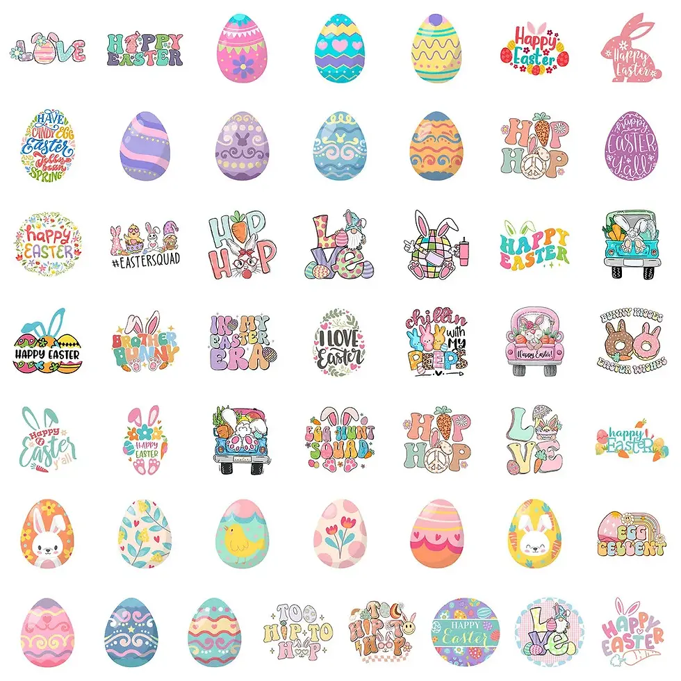 Thumbnail: Creative Easter Doodle Decals - 50-Sheet BPA-Free Vinyl Stickers for Tech Aesthe