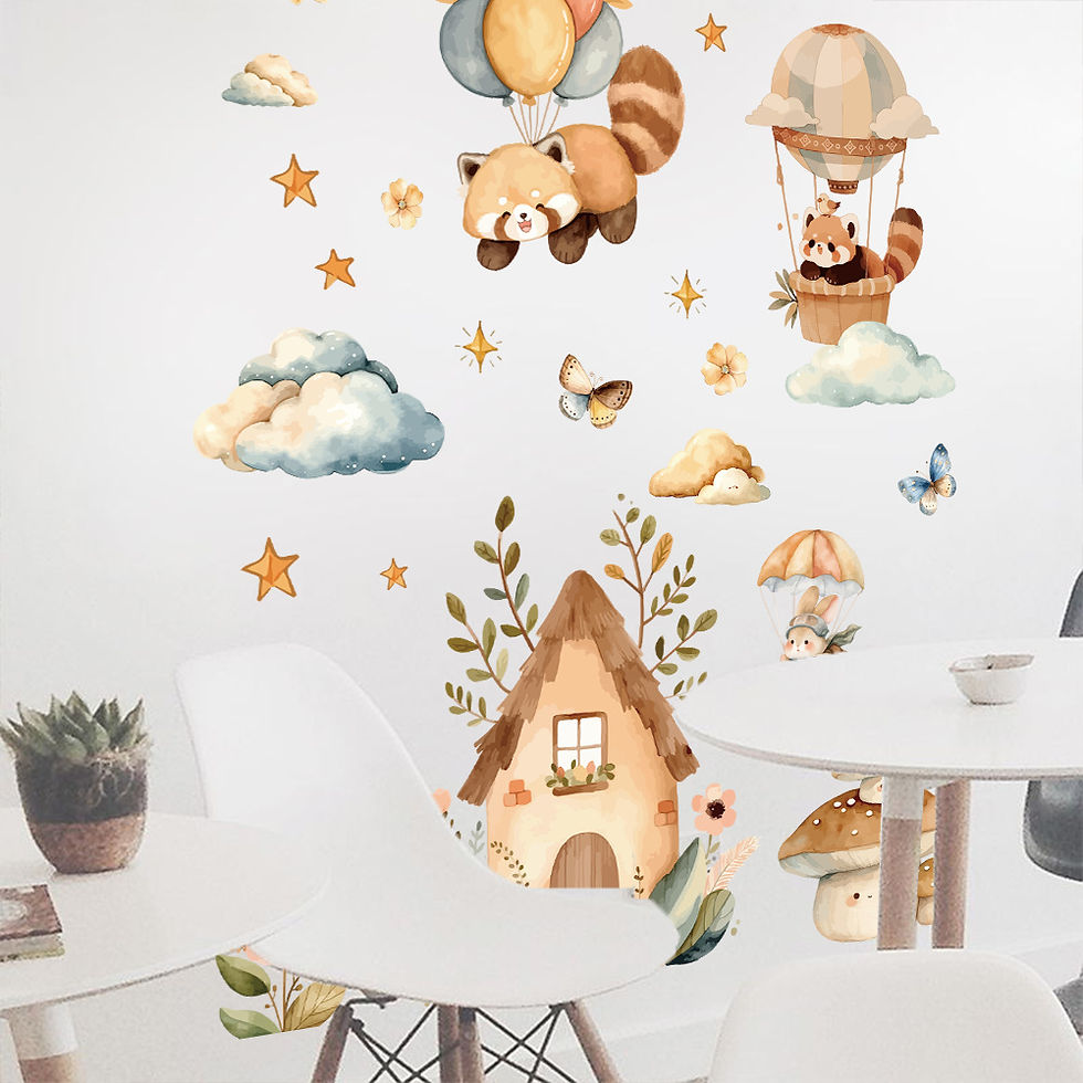 Thumbnail: Watercolor Animals Hot Air Balloon House Wall Stickers for Kids Room Baby Nurser