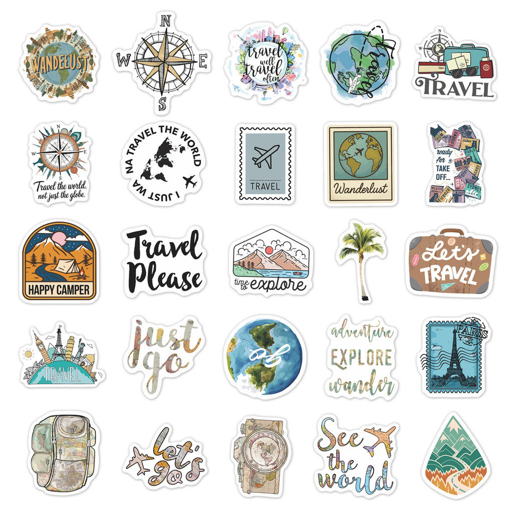 50-Piece Outdoor Travel Cartoon Graffiti Stickers Waterproof Decorative Decals f