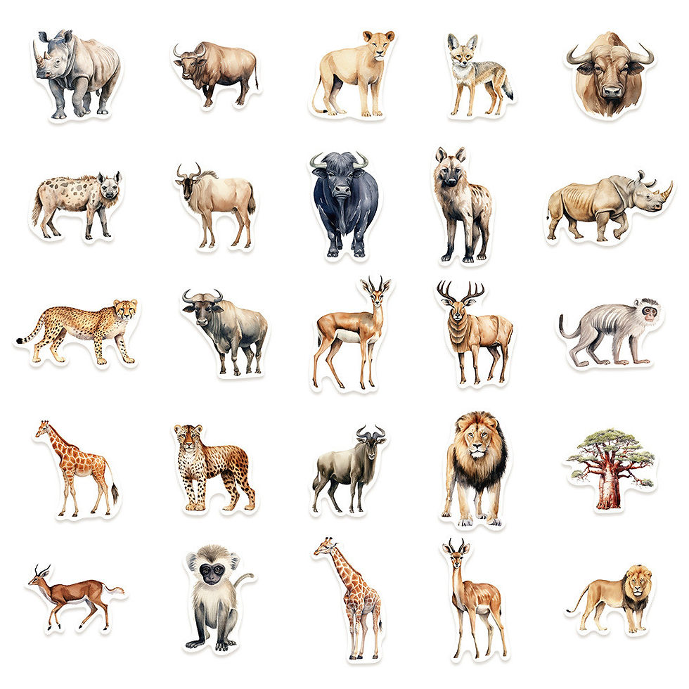 Thumbnail: 50-Piece African Animal Stickers Waterproof Decorative Decals for Notebooks Lapt