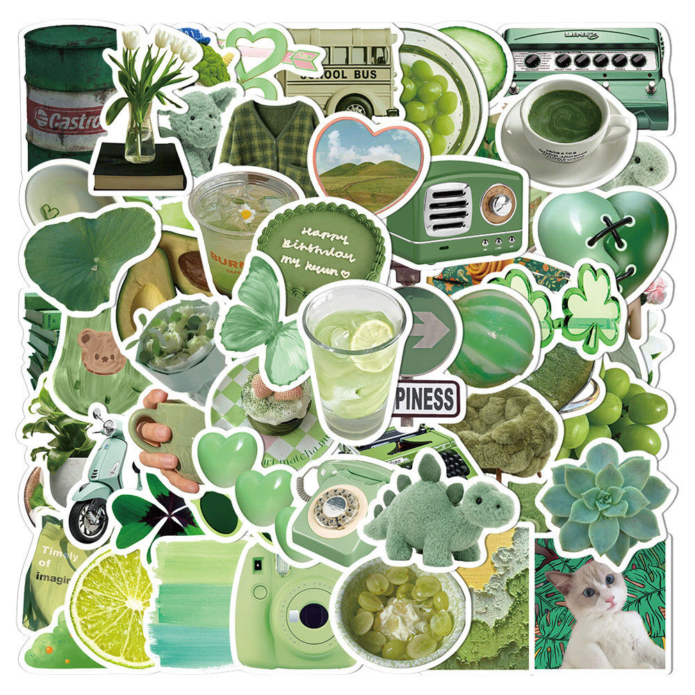 60Pcs Minimalist Fresh Green-Themed Stickers Waterproof Decorative Decals for La