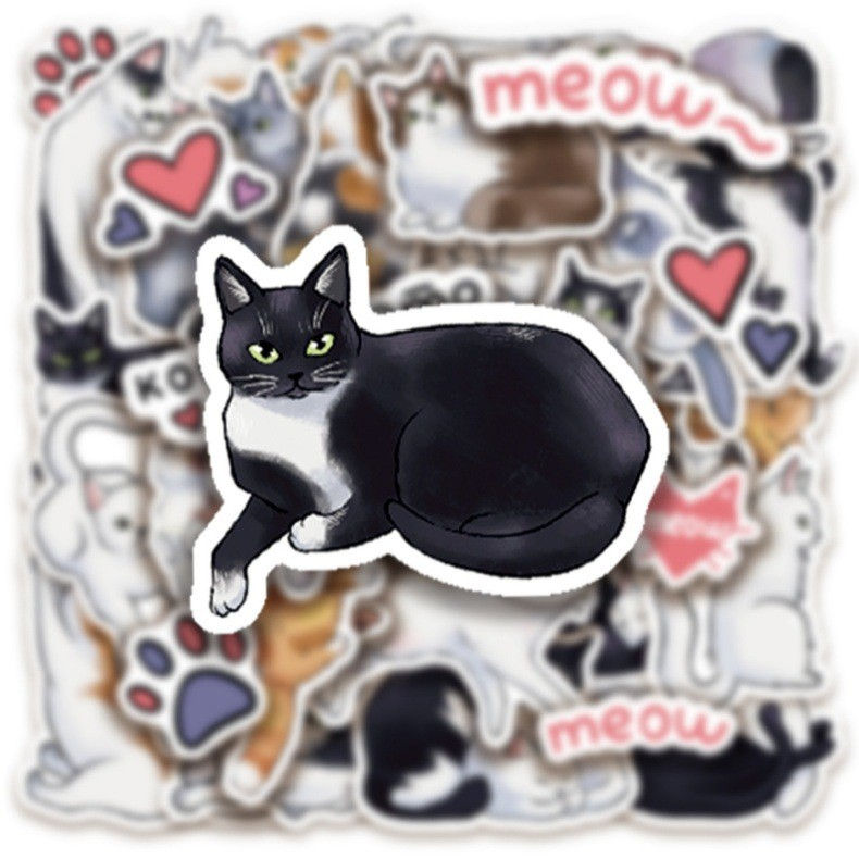 Thumbnail: 50Pcs Cartoon Cat Graffiti Stickers - Waterproof Decals for Water Bottle/Luggage