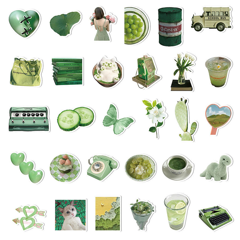 Thumbnail: 60Pcs Minimalist Fresh Green-Themed Stickers Waterproof Decorative Decals for La