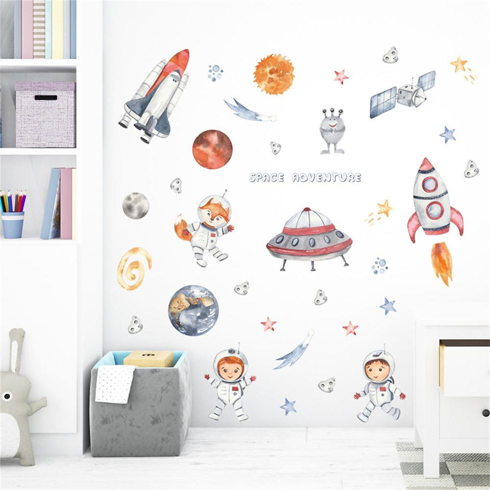 Thumbnail: Watercolor Solar System Space Wall Sticker Baby Nurery Kids Room Planets Rockets