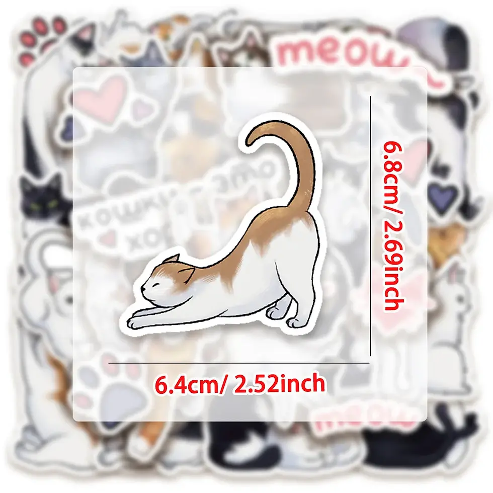 Thumbnail: 50Pcs Cartoon Cat Graffiti Stickers - Waterproof Decals for Water Bottle/Luggage