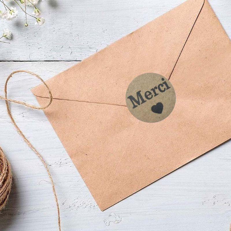Thumbnail: 100-500pcs Kraft Merci Stickers French Thank You Stickers Gift Package Envelope 