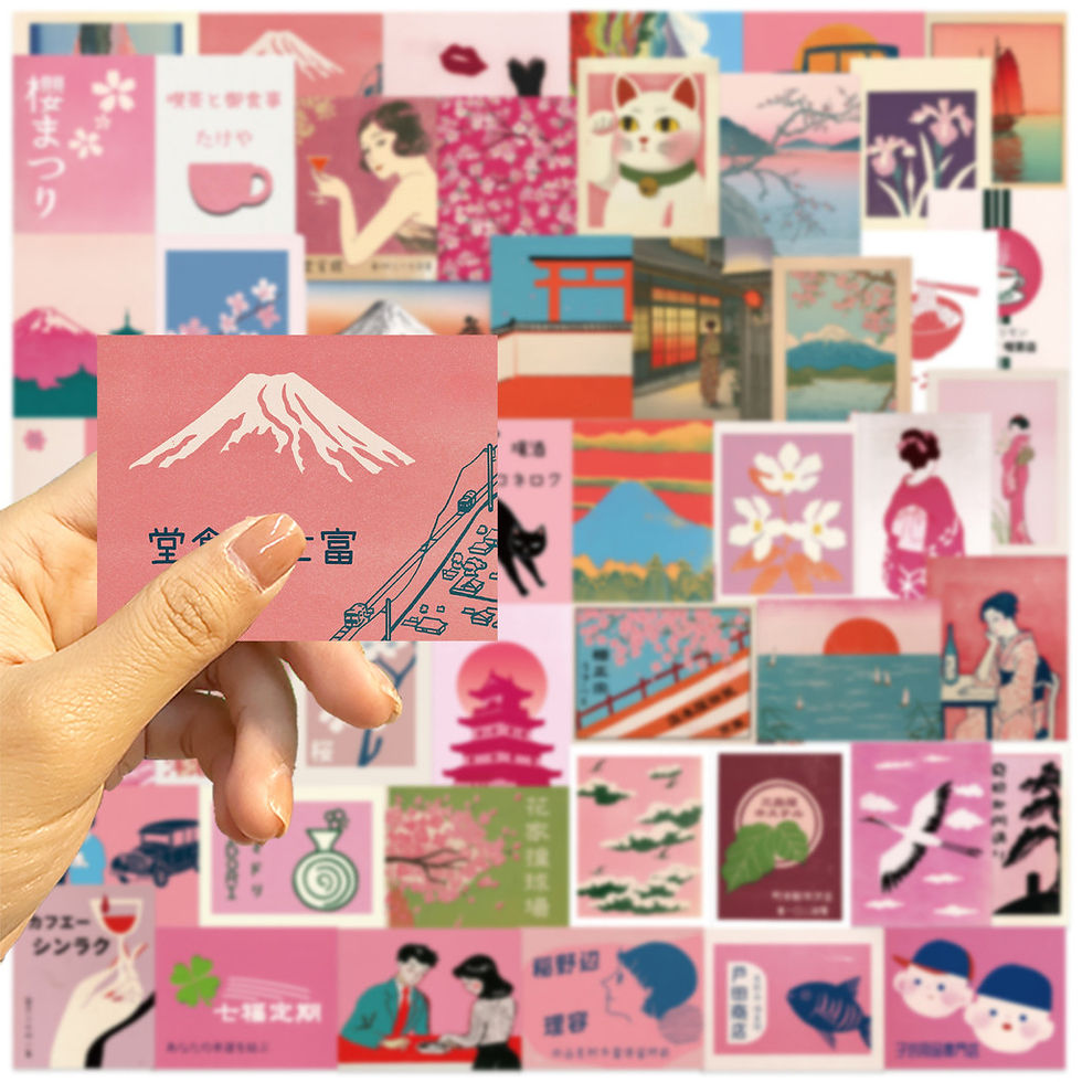 Thumbnail: 50PCS Vintage Pink Japanese Aesthetic Graffiti Stickers - Waterproof for Luggage