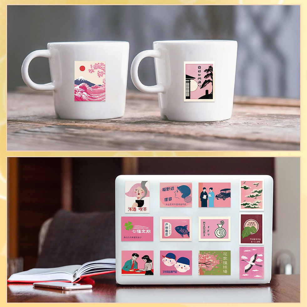Thumbnail: 50PCS Vintage Pink Japanese Aesthetic Graffiti Stickers - Waterproof for Luggage