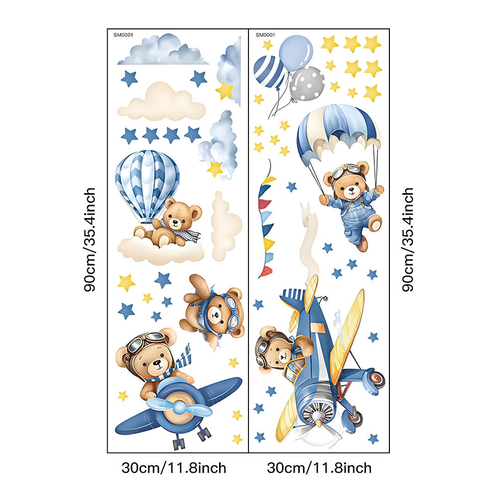 Thumbnail: Large Blue Hot Air Balloon Animals Airplane Wall Sticker Baby Nursery Kids Room 