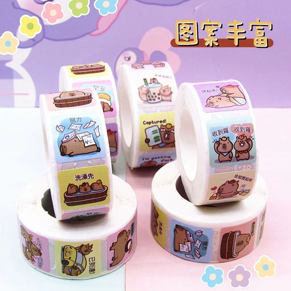 Thumbnail: 500 Sheets/Roll Cute Kapibara Coiled Stickers - Waterproof PET Decals for DIY Jo