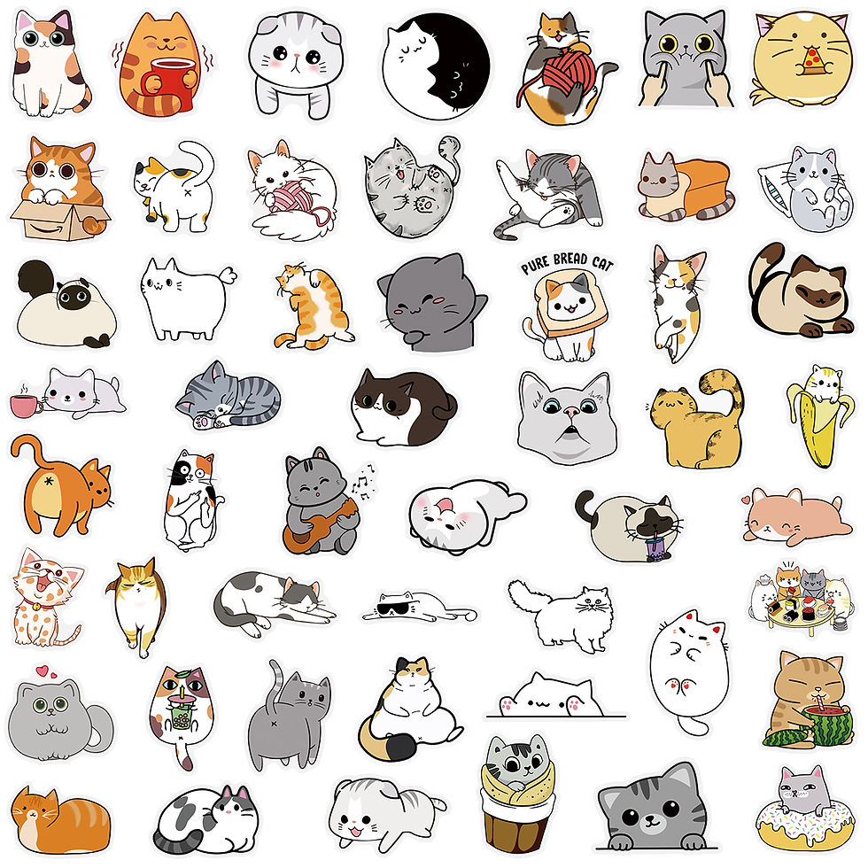 Thumbnail: 50Pcs Transparent PET Cute Cat Graffiti Stickers Luggage Notebook, Waterproof Re
