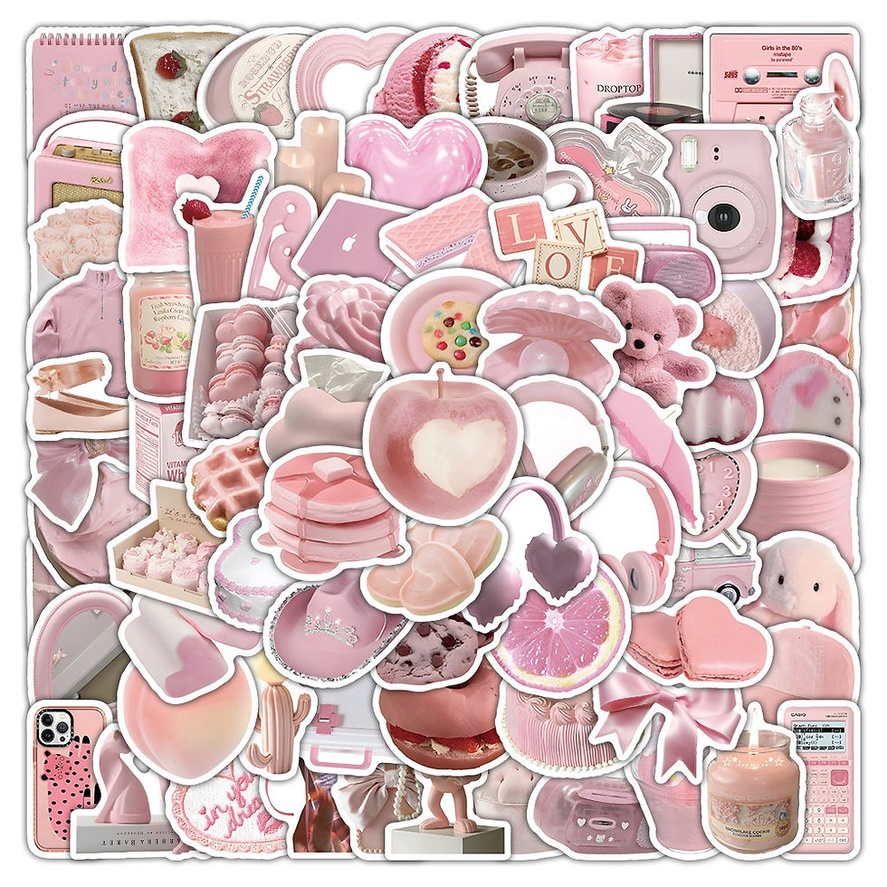 Thumbnail: Cute Pink Sticker Set (100Pcs) - Pastel Kawaii Decor for Water Bottle & Diary - 