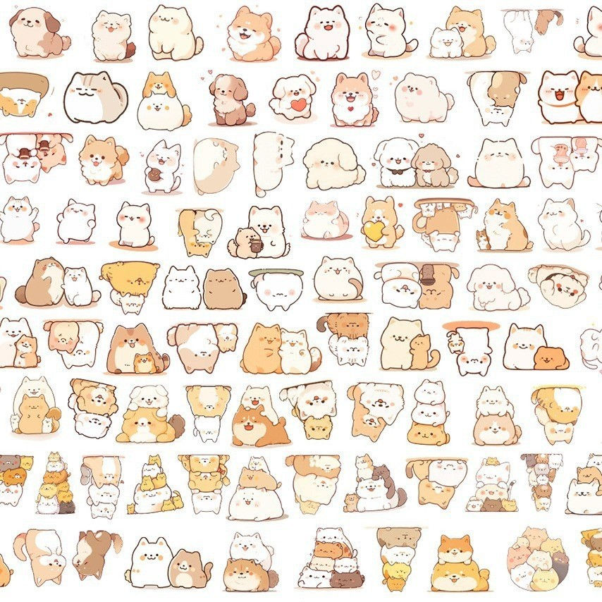 Thumbnail: 108pcs Original Kawaii Cat & Dog Stickers - Waterproof Vinyl Decals for Journal,