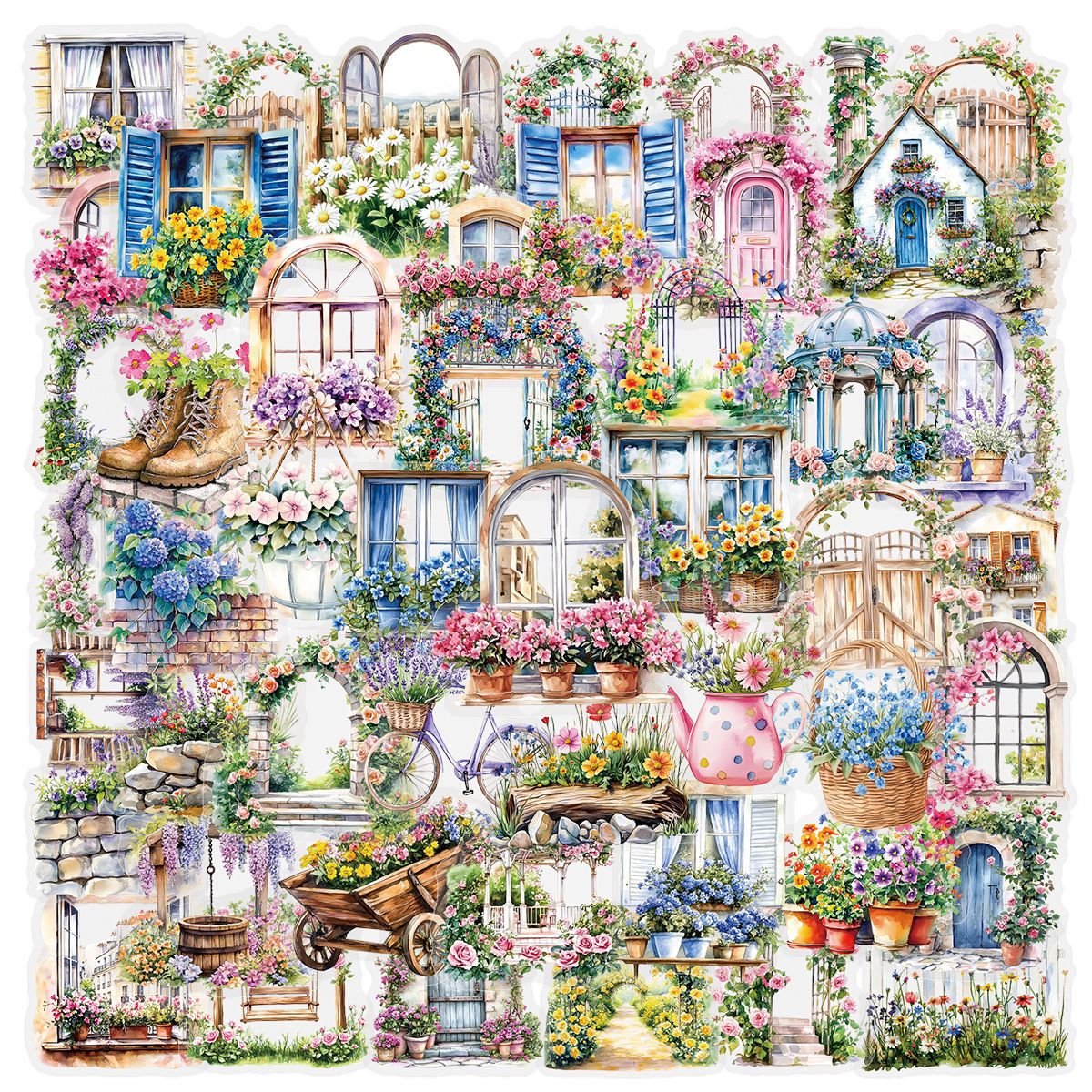 50PC Transparent Garden Flower Wall Stickers Pack Phone DIY Diary Luggage Glass 