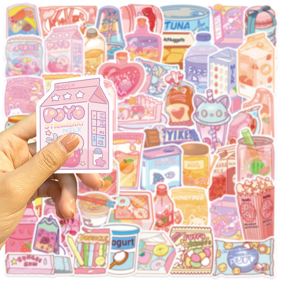 Thumbnail: 50PCS Hand-Drawn INS Snack Style Graffiti Stickers - Waterproof DIY Decor for Gu