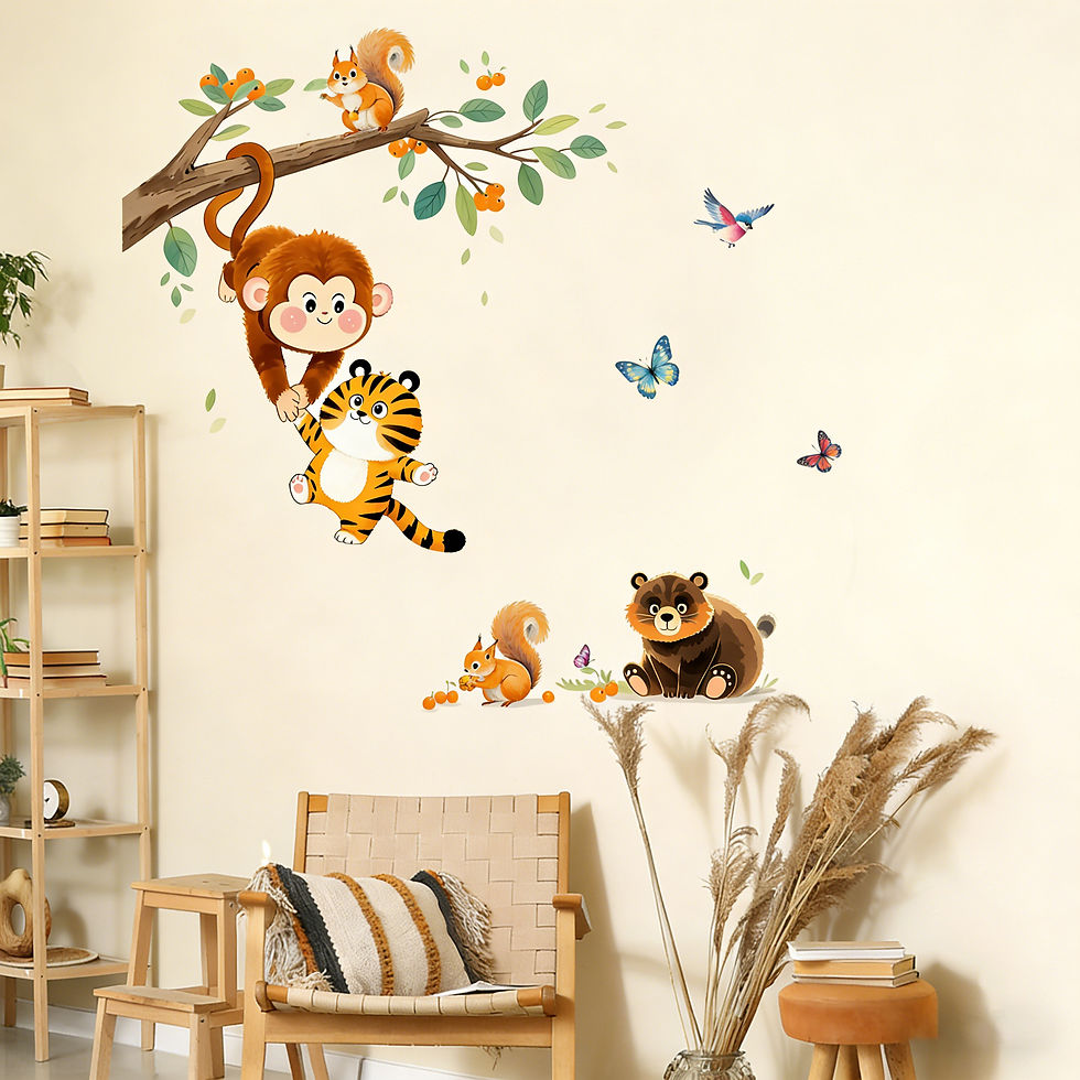 Thumbnail: Adorable Monkey Squirrel Tiger Bear Butterfly Self-Adhesive Wall Stickers for Ch