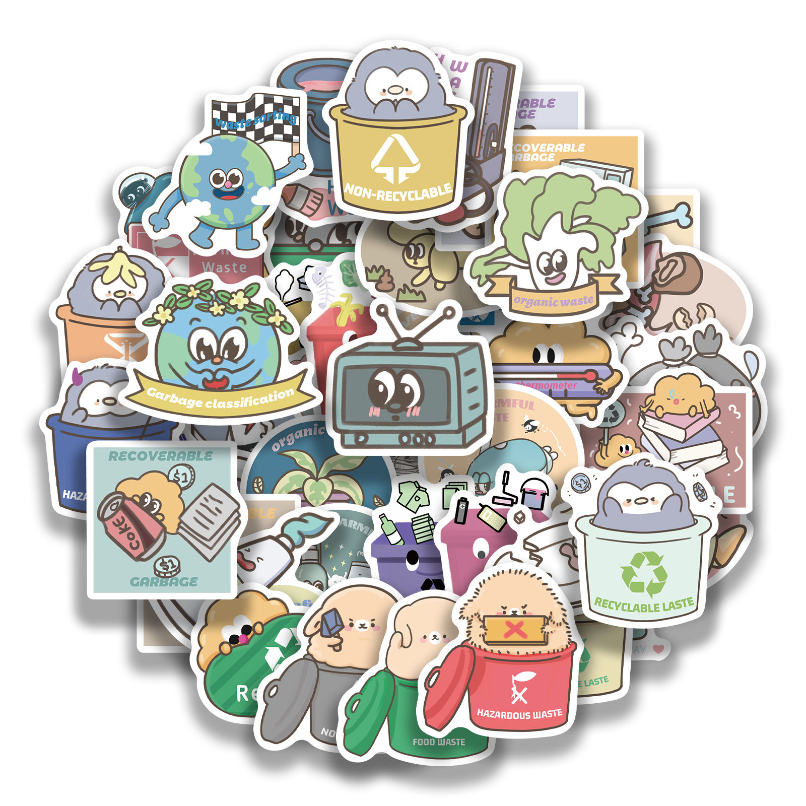 54Pcs Office Trashcan Sign Sorting Label Stickers Recycling Garbage Classificati